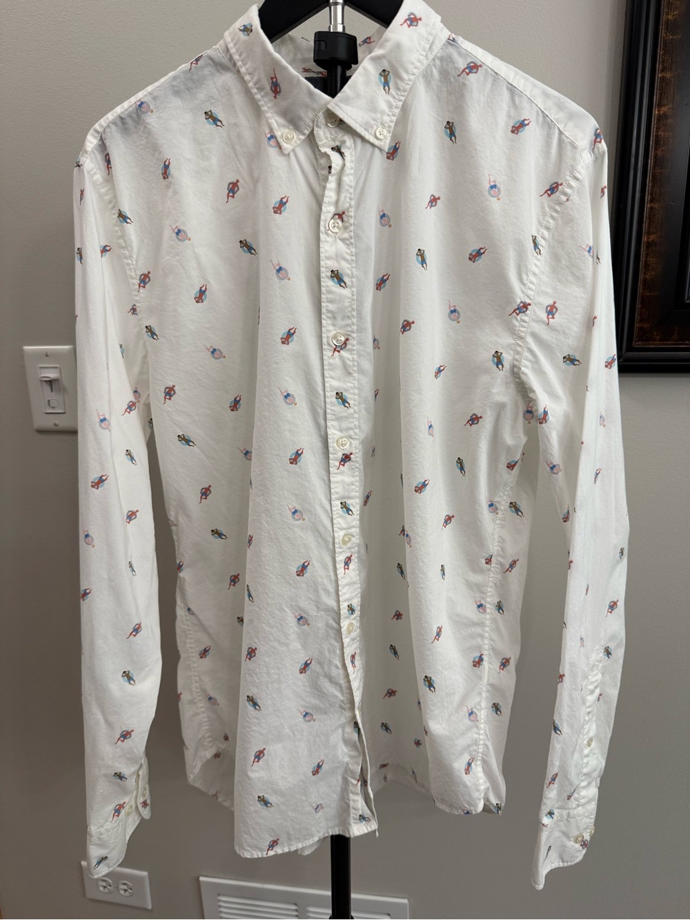Bonobos White Button-Down Shirt with Micro Multicolor Print